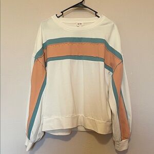 BiBi Cream, Light Orange, and Teal Blocked Sweatshirt
